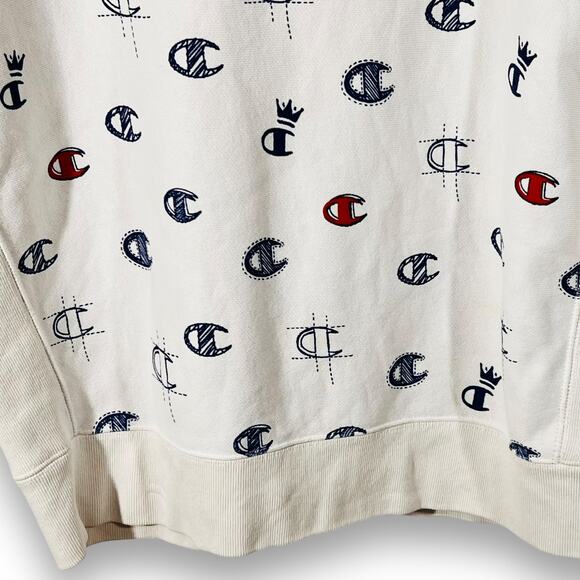 Champion Reverse Weave Logo Sweatshirt Cream Cotton Crewneck XL - Picture 5 of 12